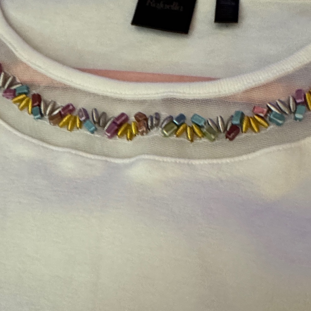 Embellished White Top with Beaded Neckline